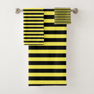 Classic Modern Black and Yellow Striped Bath Towel Set