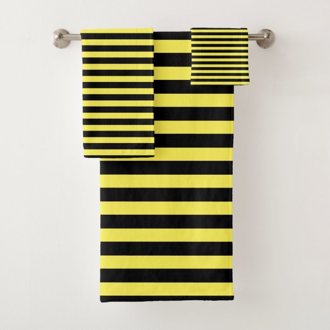 Classic Modern Black and Yellow Striped  Bath Towel Set (Insitu)