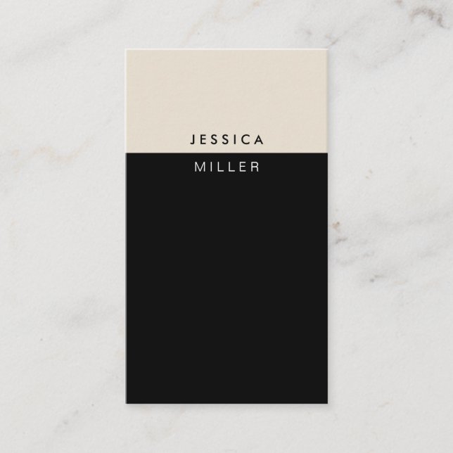 Classic Modern Black & Beige Social Media Vertical Business Card (Front)