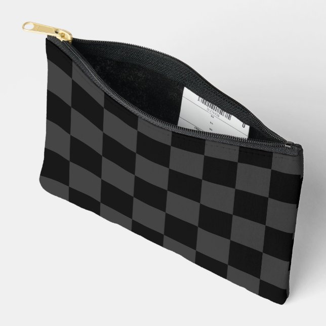 Classic Modern Black & Smoky Black Checkerboard  Accessory Pouch (Open)