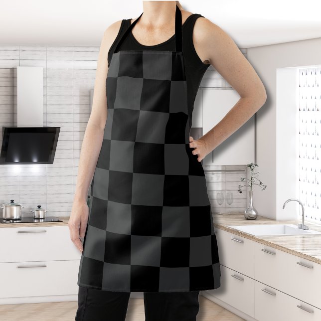 Classic Modern Black & Smoky Black Checkerboard  Apron (Creator Uploaded)
