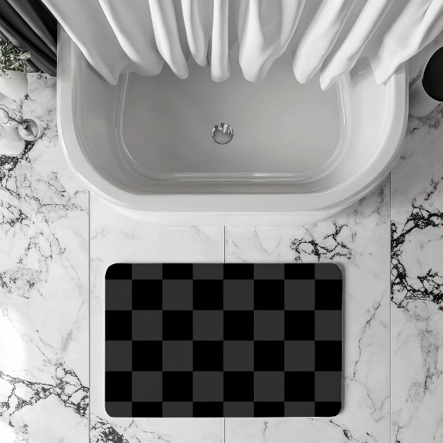 Classic Modern Black & Smoky Black Checkerboard  Bath Mat (Creator Uploaded)