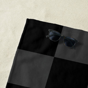 Classic Modern Black & Smoky Black Checkerboard  Beach Towel
