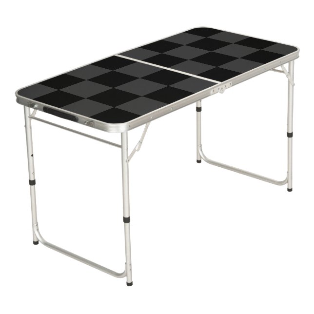 Classic Modern Black & Smoky Black Checkerboard  Beer Pong Table (Angled)