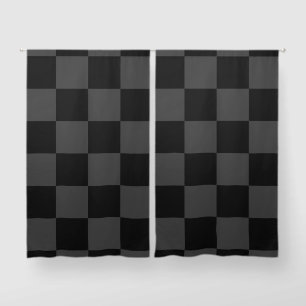 Classic Modern Black & Smoky Black Checkerboard Blackout Curtains
