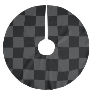 Classic Modern Black & Smoky Black Checkerboard Brushed Polyester Tree Skirt