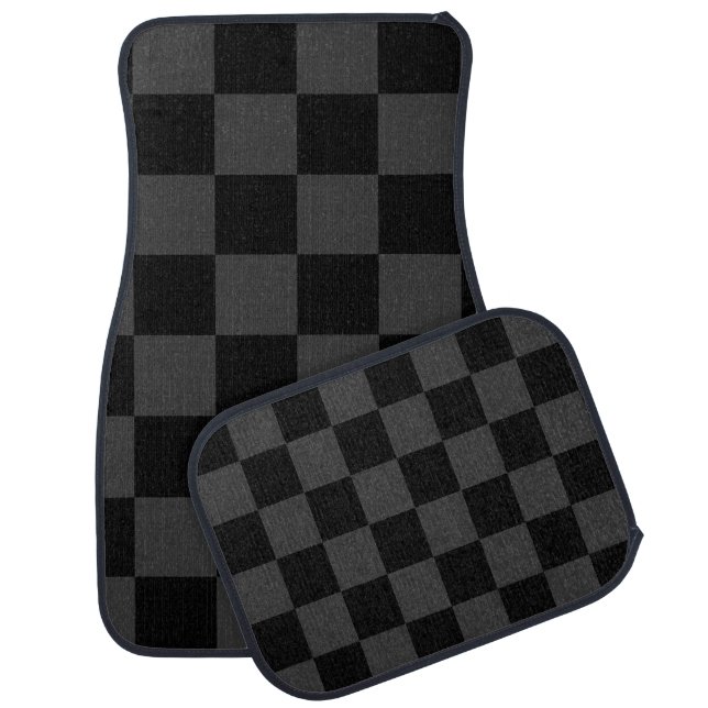 Classic Modern Black & Smoky Black Checkerboard  Car Floor Mat (Set)