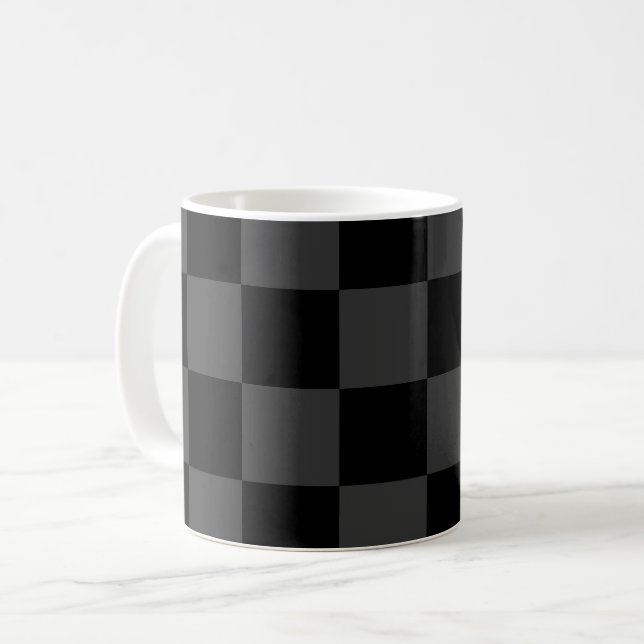 Classic Modern Black & Smoky Black Checkerboard  Coffee Mug (Front Left)