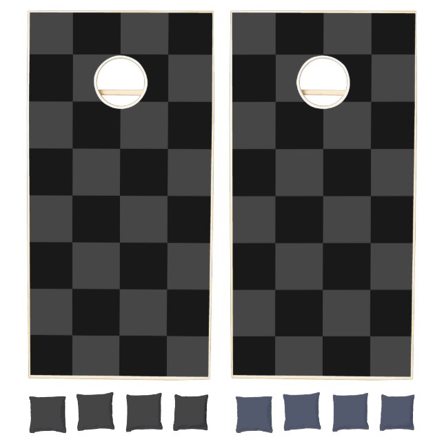 Classic Modern Black & Smoky Black Checkerboard  Cornhole Set (Set)