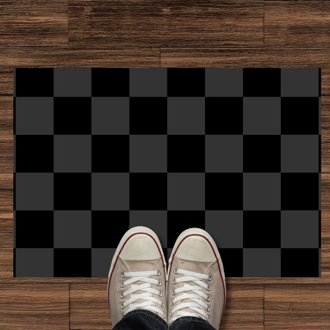 Classic Modern Black & Smoky Black Checkerboard  Doormat (Creator Uploaded)