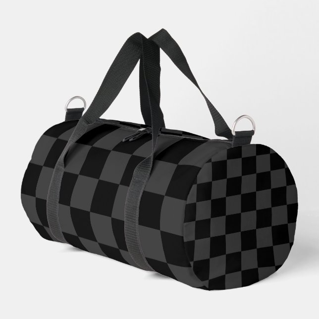 Classic Modern Black & Smoky Black Checkerboard  Duffle Bag (Left Corner)