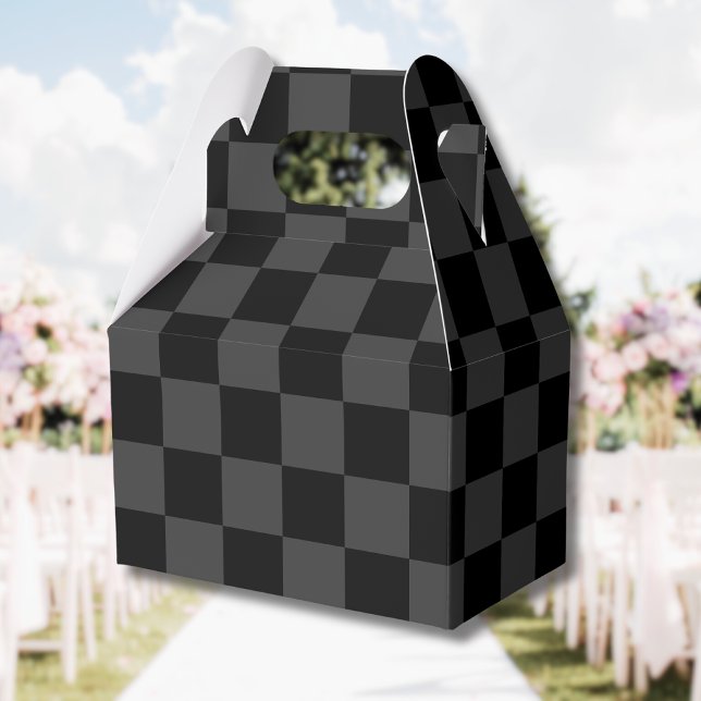 Classic Modern Black & Smoky Black Checkerboard  Favor Boxes (Creator Uploaded)