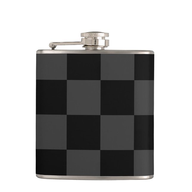 Classic Modern Black & Smoky Black Checkerboard  Flask (Front)