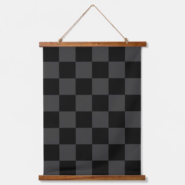 Classic Modern Black & Smoky Black Checkerboard  Hanging Tapestry (Front)