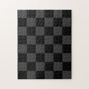 Classic Modern Black & Smoky Black Checkerboard  Jigsaw Puzzle