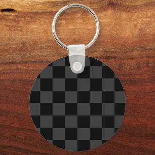 Classic Modern Black & Smoky Black Checkerboard  Keychain