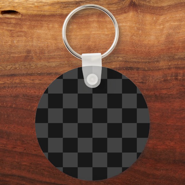 Classic Modern Black & Smoky Black Checkerboard  Keychain (Front)