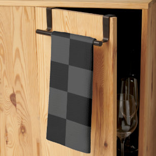Classic Modern Black & Smoky Black Checkerboard  Kitchen Towel