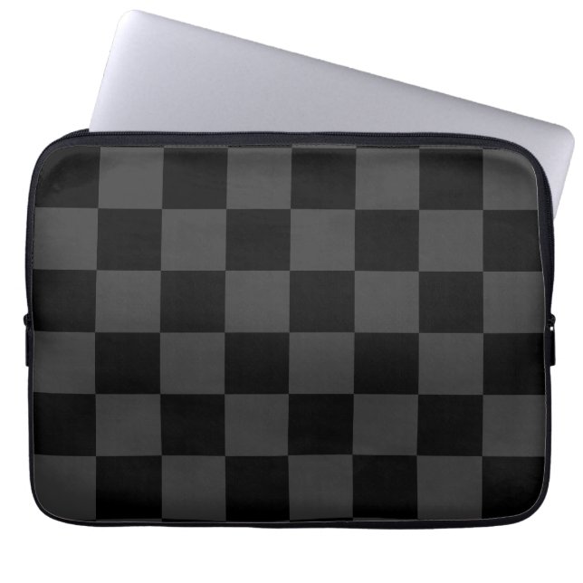 Classic Modern Black & Smoky Black Checkerboard  Laptop Sleeve (Front)