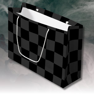 Classic Modern Black & Smoky Black Checkerboard Large Gift Bag