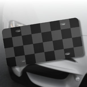 Classic Modern Black & Smoky Black Checkerboard  License Plate