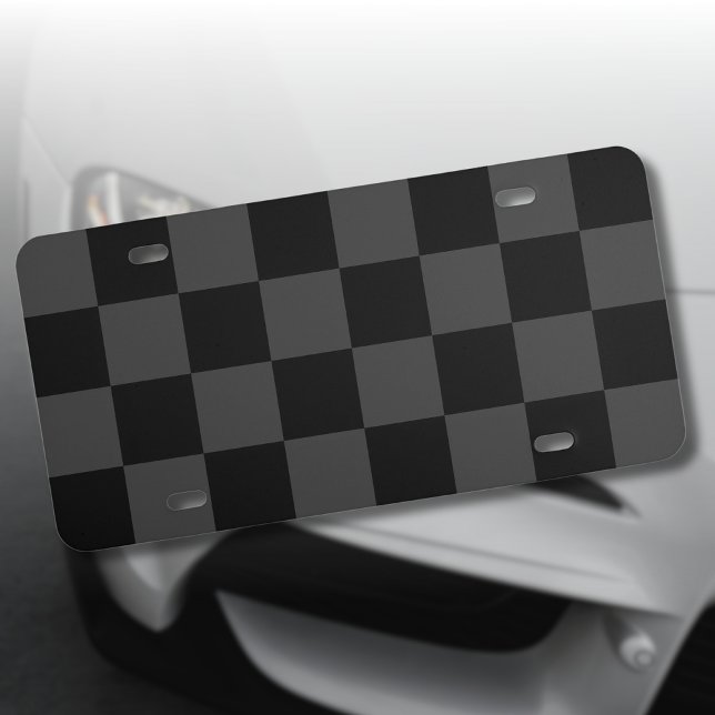 Classic Modern Black & Smoky Black Checkerboard  License Plate (Creator Uploaded)
