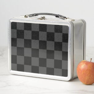 Classic Modern Black & Smoky Black Checkerboard Metal Lunch Box