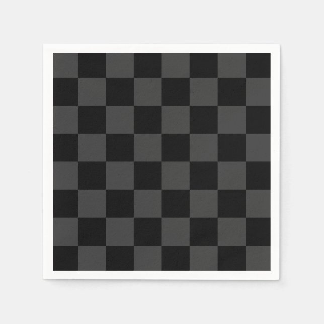 Classic Modern Black & Smoky Black Checkerboard  Napkins (Front)