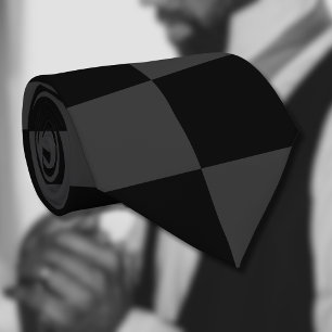 Classic Modern Black & Smoky Black Checkerboard  Neck Tie