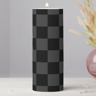 Classic Modern Black & Smoky Black Checkerboard Pillar Candle