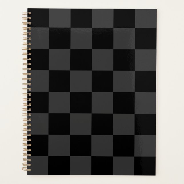 Classic Modern Black & Smoky Black Checkerboard  Planner (Front)