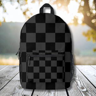 Classic Modern Black & Smoky Black Checkerboard Printed Backpack