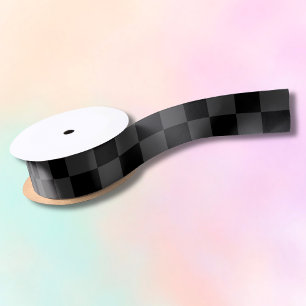 Classic Modern Black & Smoky Black Checkerboard  Satin Ribbon