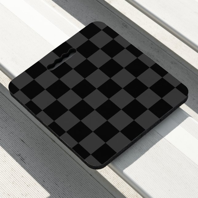 Classic Modern Black & Smoky Black Checkerboard  Seat Cushion (In Situ)