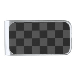 Classic Modern Black & Smoky Black Checkerboard  Silver Finish Money Clip