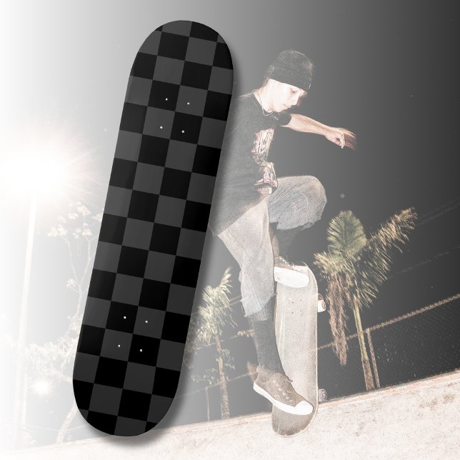 Classic Modern Black & Smoky Black Checkerboard  Skateboard (Creator Uploaded)