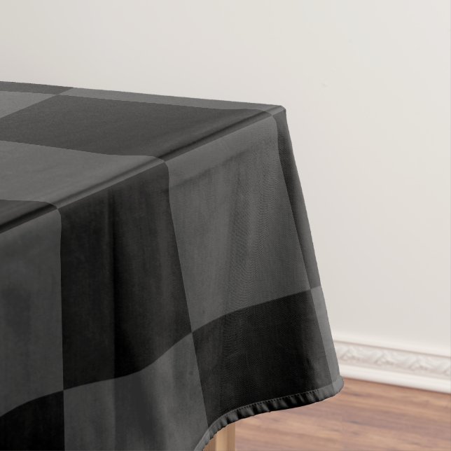 Classic Modern Black & Smoky Black Checkerboard  Tablecloth (In Situ)