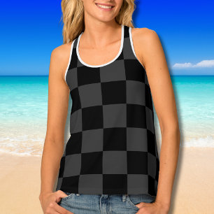 Classic Modern Black & Smoky Black Checkerboard Tank Top
