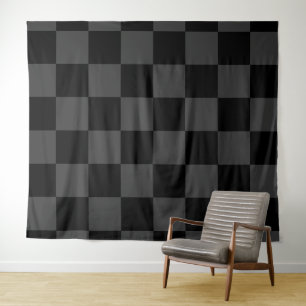 Classic Modern Black & Smoky Black Checkerboard  Tapestry