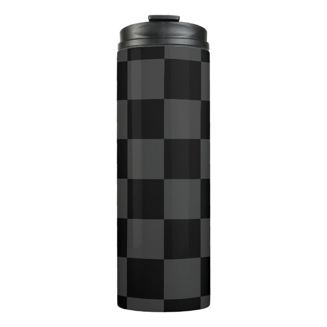 Classic Modern Black & Smoky Black Checkerboard  Thermal Tumbler (Front)