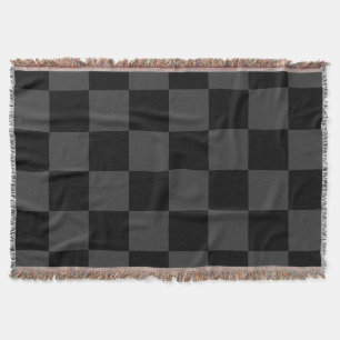 Classic Modern Black & Smoky Black Checkerboard  Throw Blanket