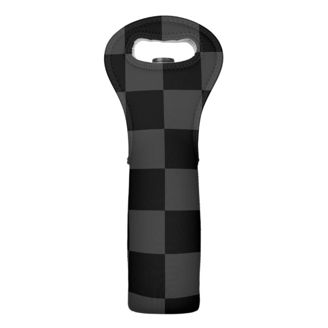 Classic Modern Black & Smoky Black Checkerboard  Wine Bag (Front)