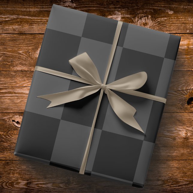 Classic Modern Black & Smoky Black Checkerboard  Wrapping Paper (Creator Uploaded)