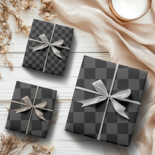 Classic Modern Black & Smoky Black Checkerboard Wrapping Paper Sheets