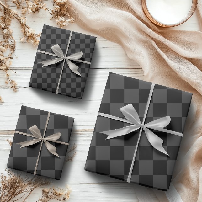 Classic Modern Black & Smoky Black Checkerboard  Wrapping Paper Sheets (Creator Uploaded)
