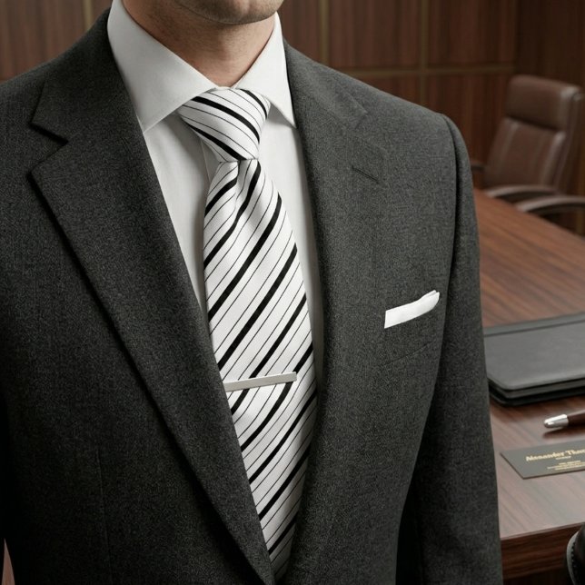  Classic Modern Black & White Diagonal Neck Tie (Creator Uploaded)