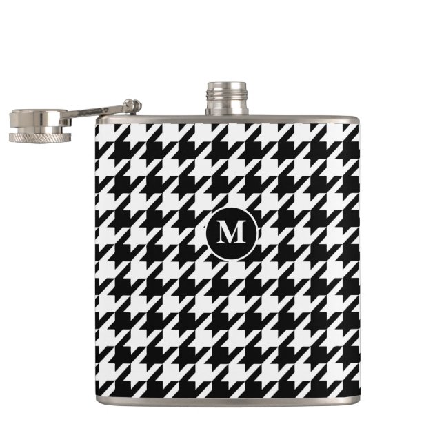 Classic Modern Black & White Houndstooth Monogram Flask (Opened)