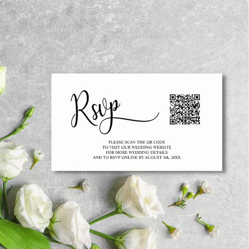 Classic Modern Black  White Wedding RSVP QR Code  Enclosure Card