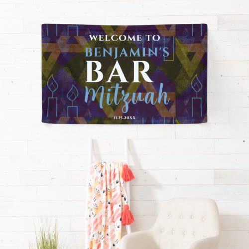 Classic Modern Blue Bar Mitzvah Bold Type Welcome