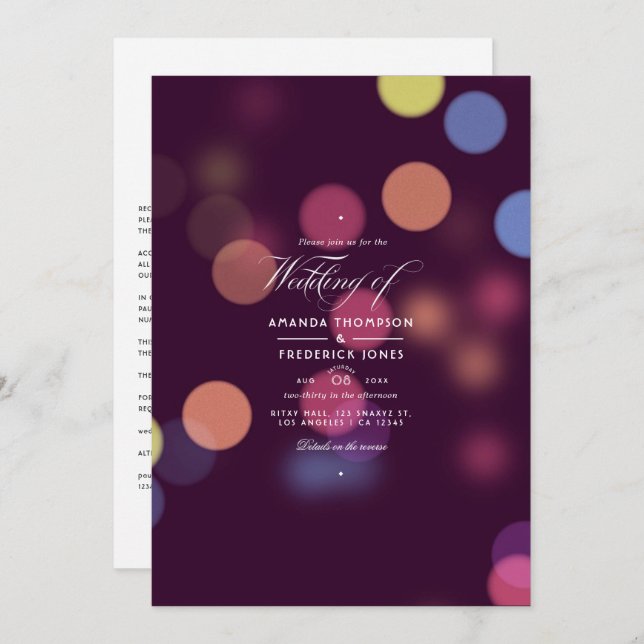 Classic Modern Bokeh Wedding Lights Invitation (Front/Back)